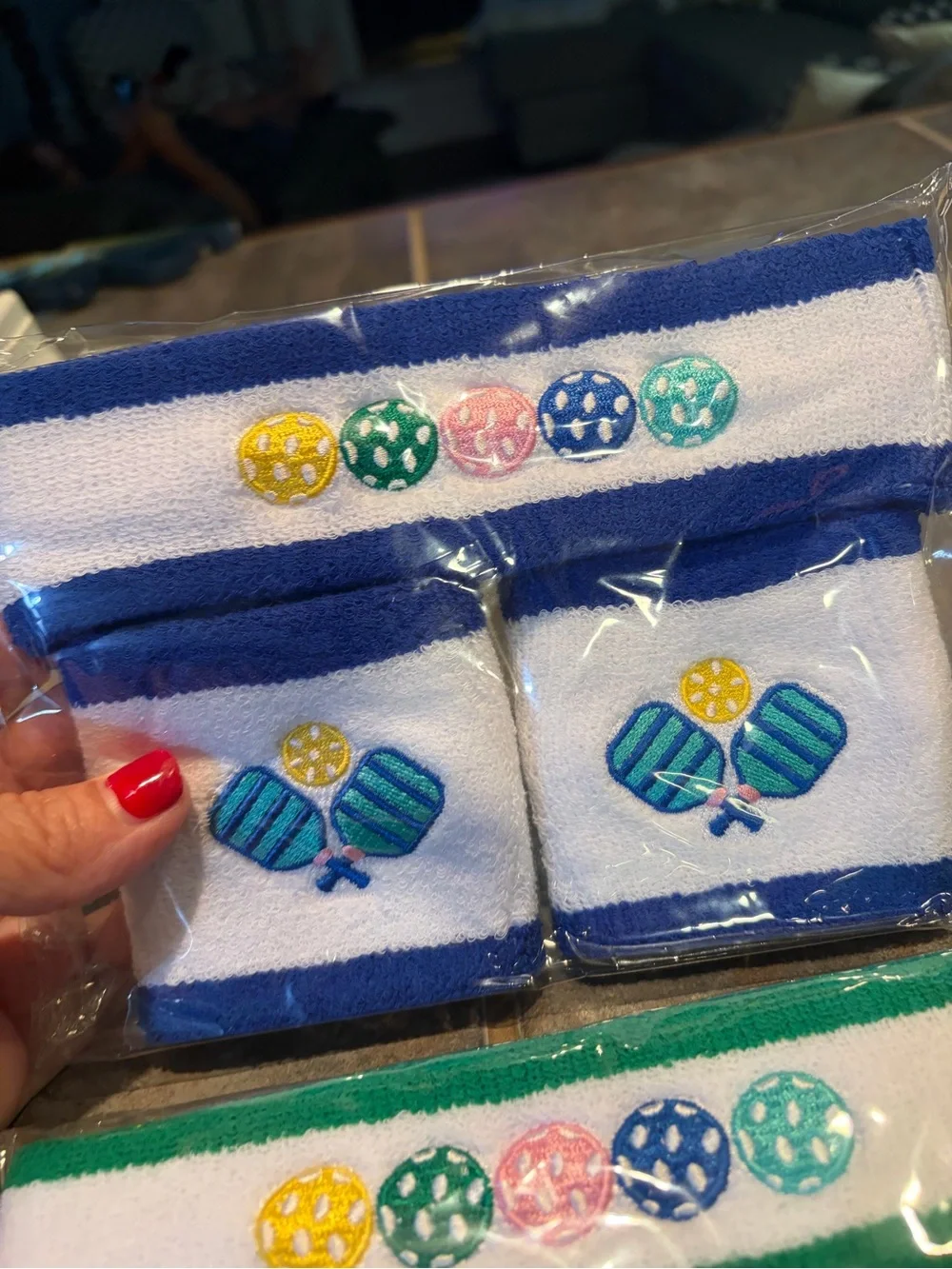 NWT Kids Pickleball Wristbands and Headband Set - White with Green and Blue Trim